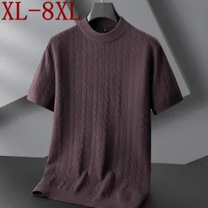 8XL 7XL 6XL 2024 New Fall Casual Turtleneck Wool Sweater Men Short Sleeve Mens Pullover Sweaters High End Luxury Brand Clothing