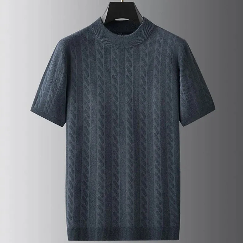 8XL 7XL 6XL 2024 New Fall Casual Turtleneck Wool Sweater Men Short Sleeve Mens Pullover Sweaters High End Luxury Brand Clothing