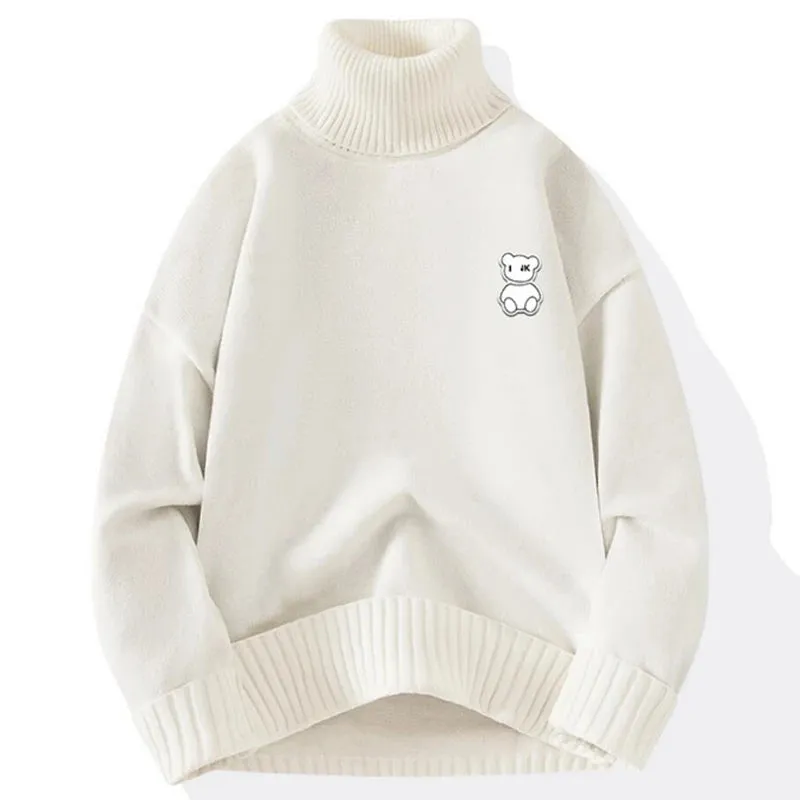 8XL 7XL 6XL 2024 New Fall Winter High End Cashmere Sweater Men Fashion Bear Printed Mens Christmas Sweaters Turtleneck Pullovers