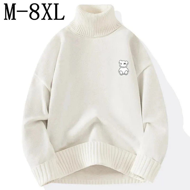 8XL 7XL 6XL 2024 New Fall Winter High End Cashmere Sweater Men Fashion Bear Printed Mens Christmas Sweaters Turtleneck Pullovers