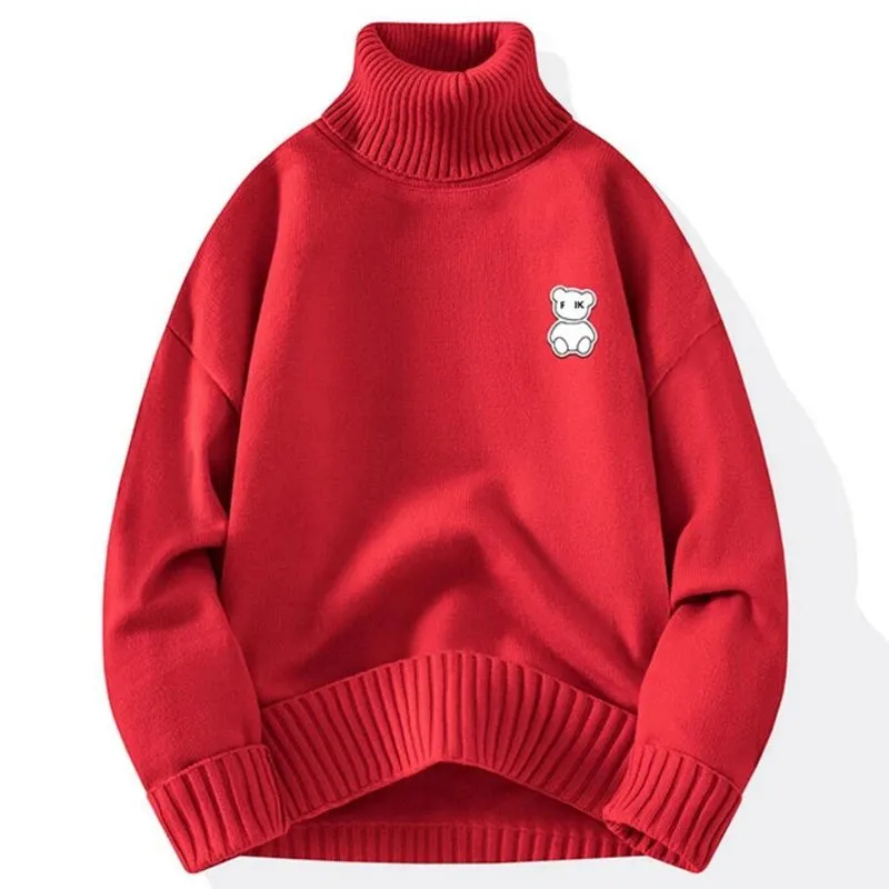 8XL 7XL 6XL 2024 New Fall Winter High End Cashmere Sweater Men Fashion Bear Printed Mens Christmas Sweaters Turtleneck Pullovers