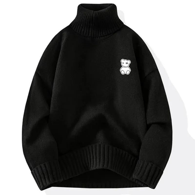 8XL 7XL 6XL 2024 New Fall Winter High End Cashmere Sweater Men Fashion Bear Printed Mens Christmas Sweaters Turtleneck Pullovers