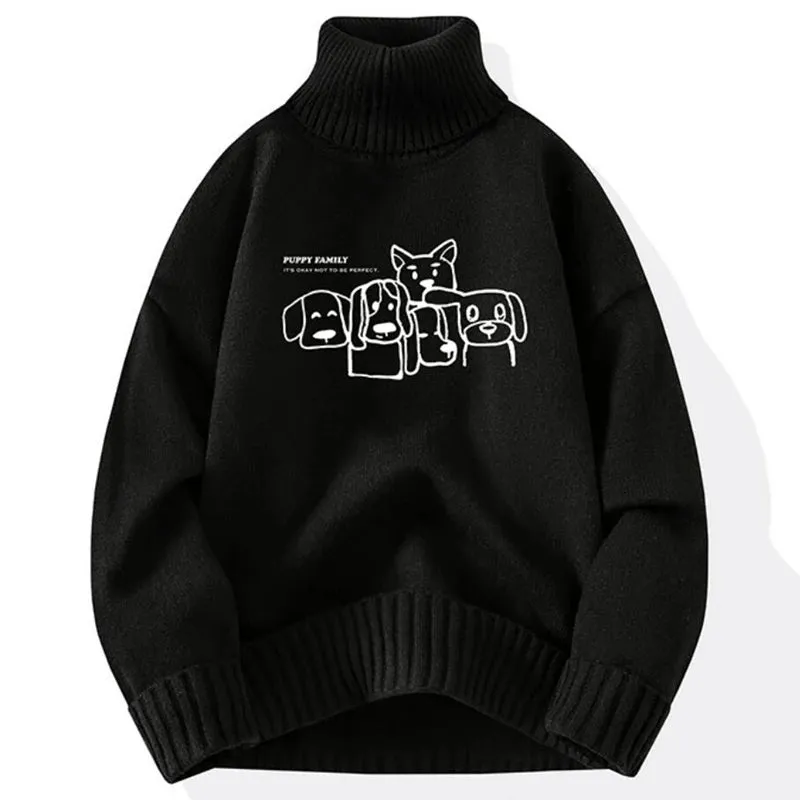 8XL 7XL 6XL 2024 New Fall Winter Top Grade Cashmere Turtleneck Sweater Men Hip Hop Puppy Print Christmas Jumper Fashion Pullover