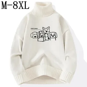 8XL 7XL 6XL 2024 New Fall Winter Top Grade Cashmere Turtleneck Sweater Men Hip Hop Puppy Print Christmas Jumper Fashion Pullover