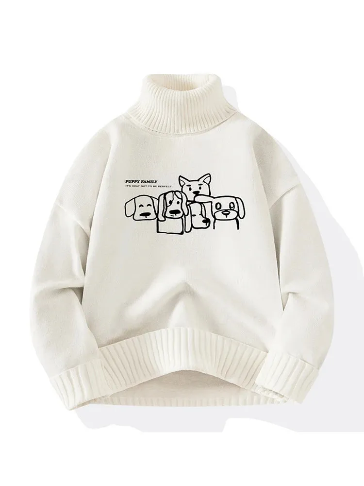 8XL 7XL 6XL 2024 New Fall Winter Top Grade Cashmere Turtleneck Sweater Men Hip Hop Puppy Print Christmas Jumper Fashion Pullover