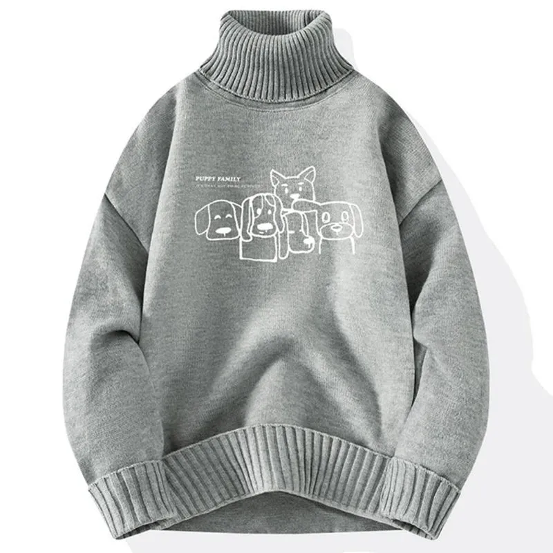 8XL 7XL 6XL 2024 New Fall Winter Top Grade Cashmere Turtleneck Sweater Men Hip Hop Puppy Print Christmas Jumper Fashion Pullover
