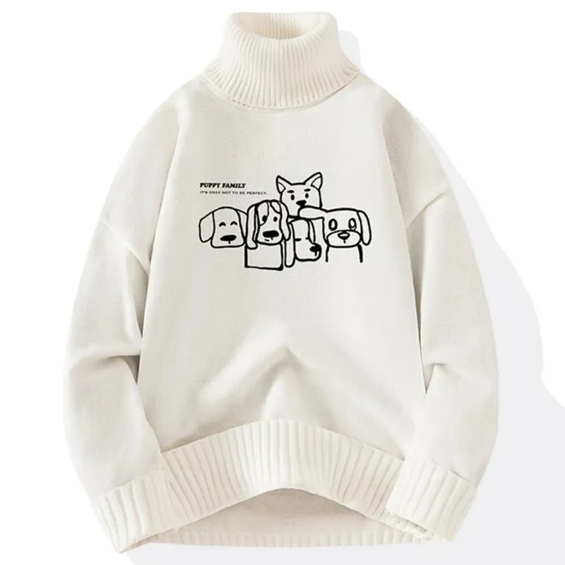 8XL 7XL 6XL 2024 New Fall Winter Top Grade Cashmere Turtleneck Sweater Men Hip Hop Puppy Print Christmas Jumper Fashion Pullover