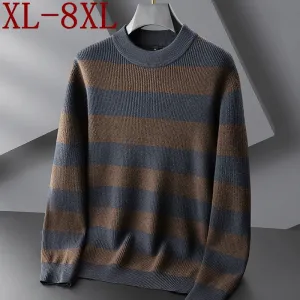 8XL 7XL 6XL High End Luxury Wool Pull Homme 2024 New Fall Winter Fashion Striped Sweater Men Casual Loose Mens Pullover Sweaters