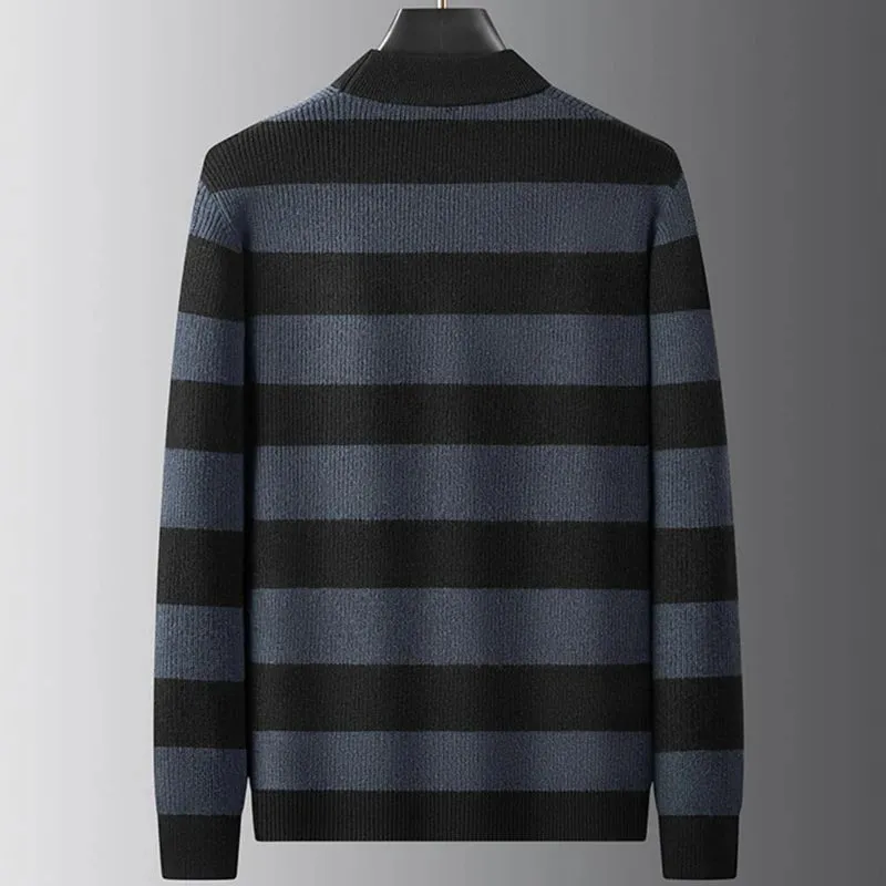 8XL 7XL 6XL High End Luxury Wool Pull Homme 2024 New Fall Winter Fashion Striped Sweater Men Casual Loose Mens Pullover Sweaters