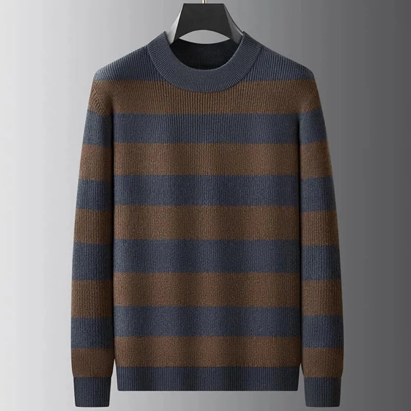 8XL 7XL 6XL High End Luxury Wool Pull Homme 2024 New Fall Winter Fashion Striped Sweater Men Casual Loose Mens Pullover Sweaters