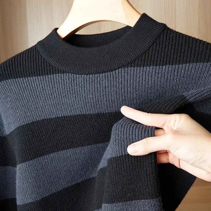 8XL 7XL 6XL High End Luxury Wool Pull Homme 2024 New Fall Winter Fashion Striped Sweater Men Casual Loose Mens Pullover Sweaters
