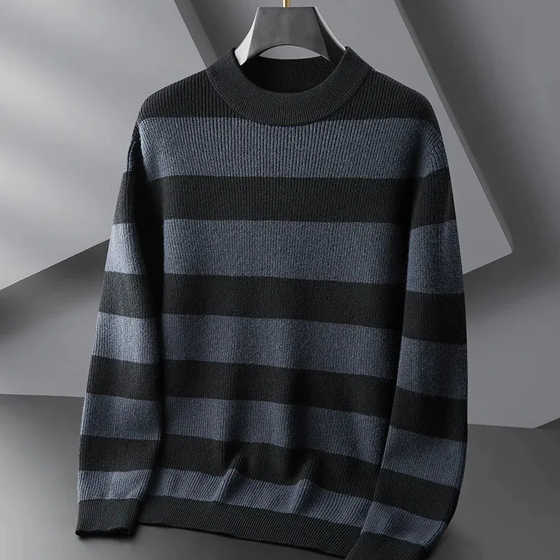 8XL 7XL 6XL High End Luxury Wool Pull Homme 2024 New Fall Winter Fashion Striped Sweater Men Casual Loose Mens Pullover Sweaters