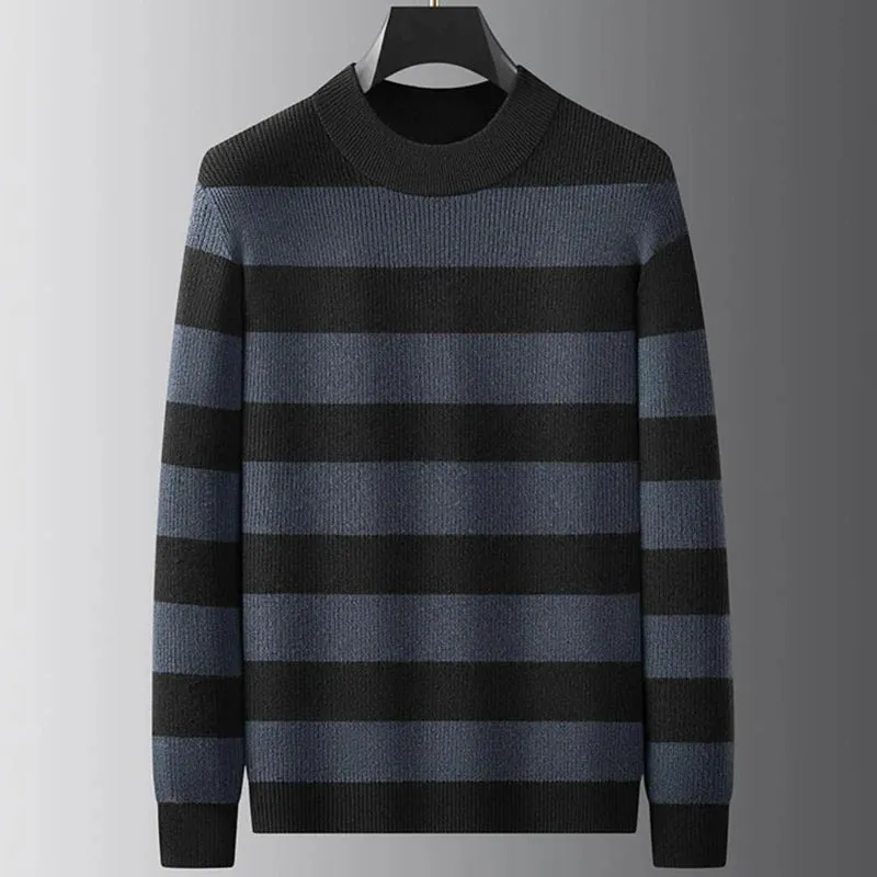 8XL 7XL 6XL High End Luxury Wool Pull Homme 2024 New Fall Winter Fashion Striped Sweater Men Casual Loose Mens Pullover Sweaters