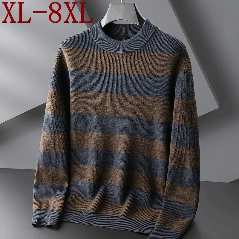 8XL 7XL 6XL High End Luxury Wool Pull Homme 2024 New Fall Winter Fashion Striped Sweater Men Casual Loose Mens Pullover Sweaters