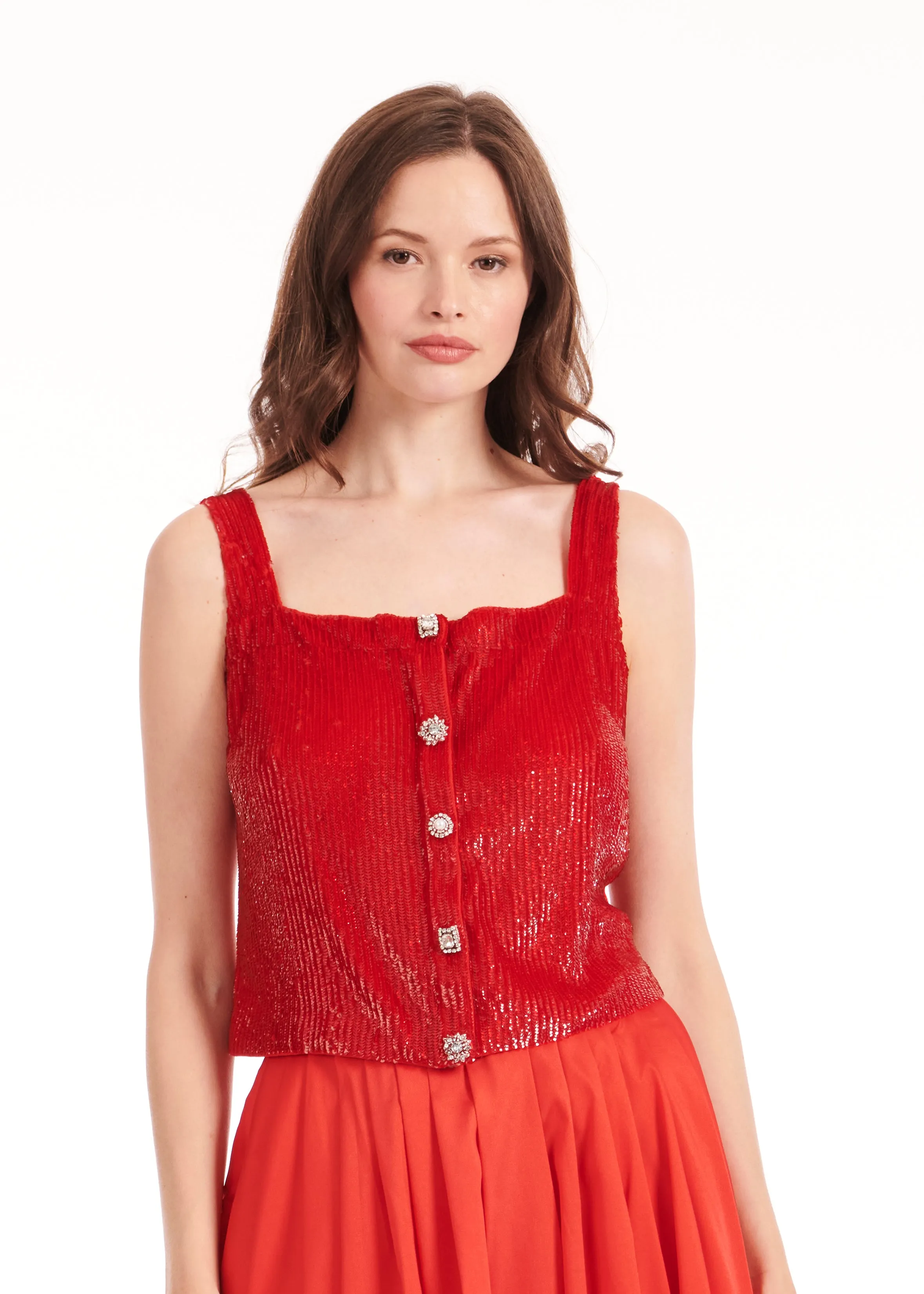 A-LINE TAFFETA MIDI SKIRT TOMATO