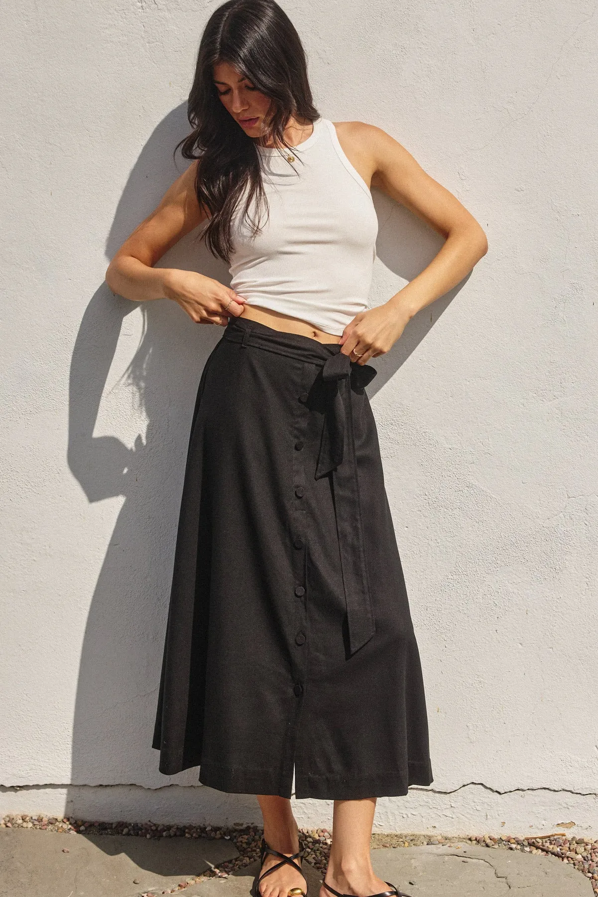 Addison Button Detail A Line Midi Skirt