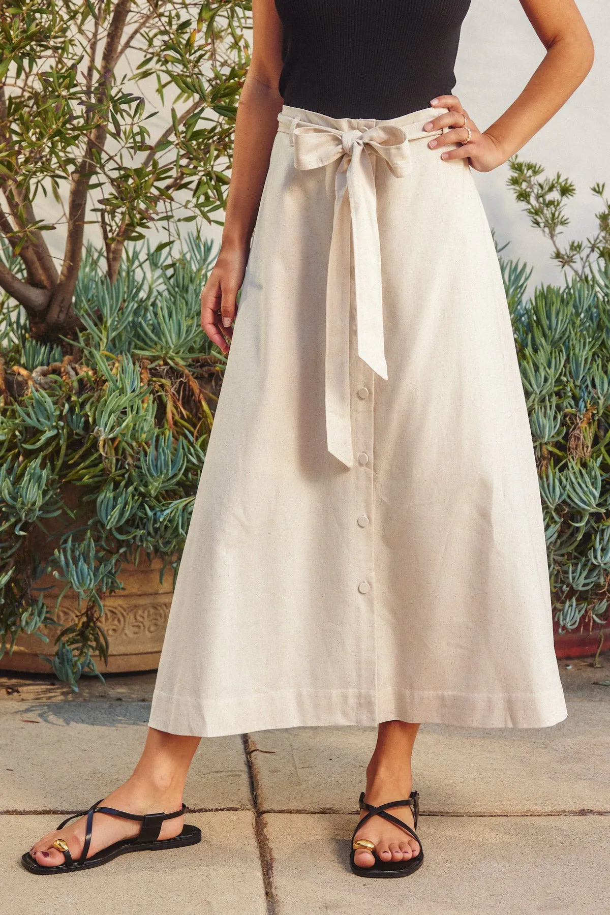 Addison Button Detail A Line Midi Skirt