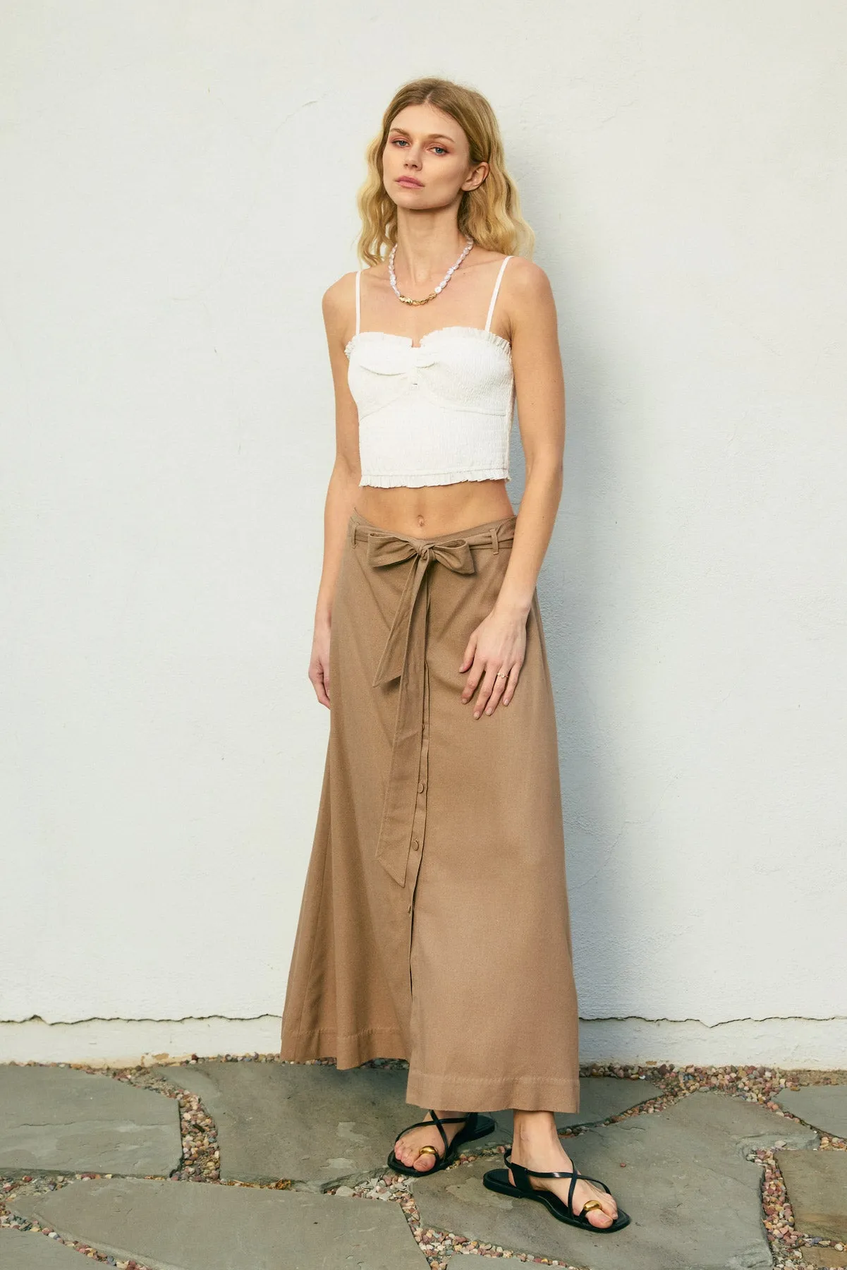 Addison Button Detail A Line Midi Skirt