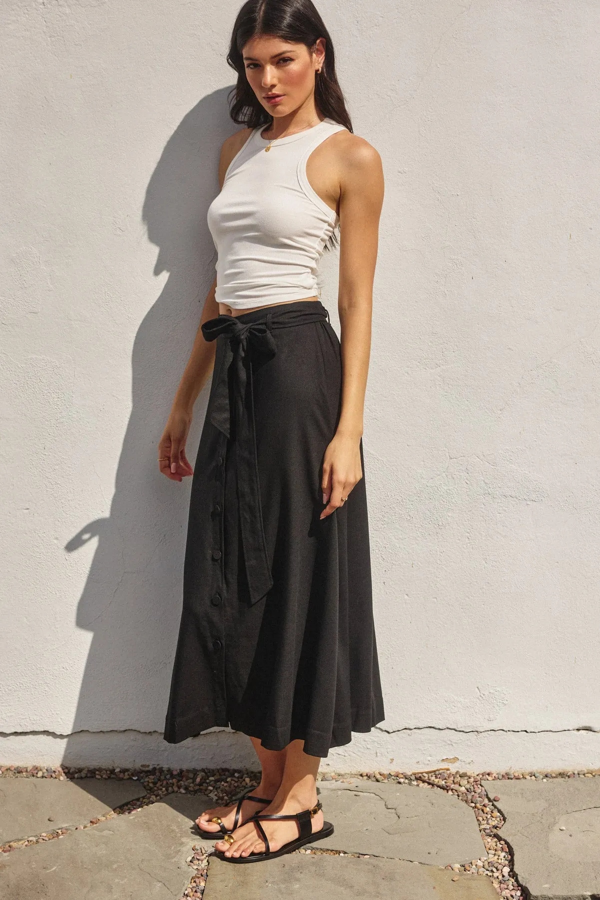 Addison Button Detail A Line Midi Skirt