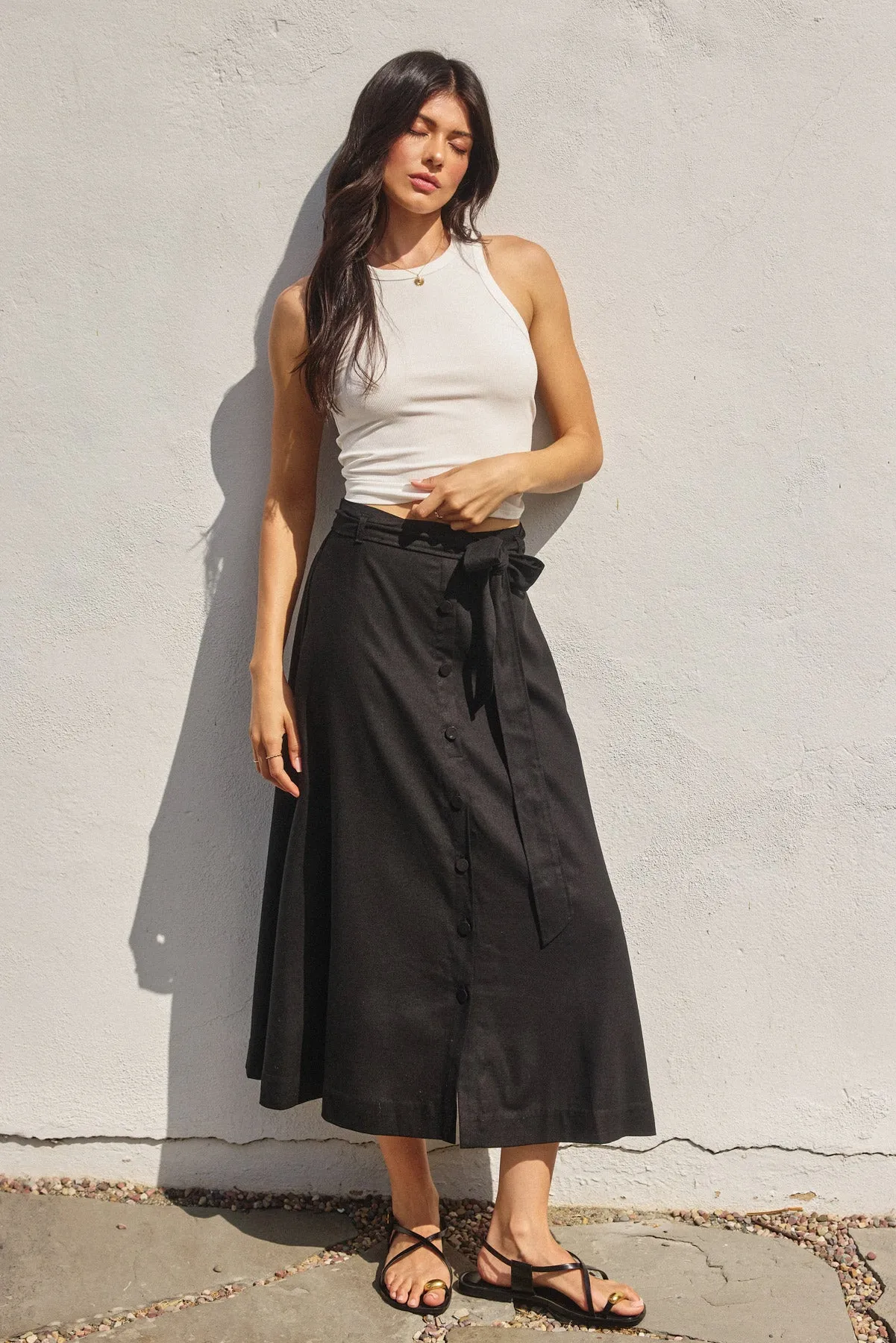 Addison Button Detail A Line Midi Skirt