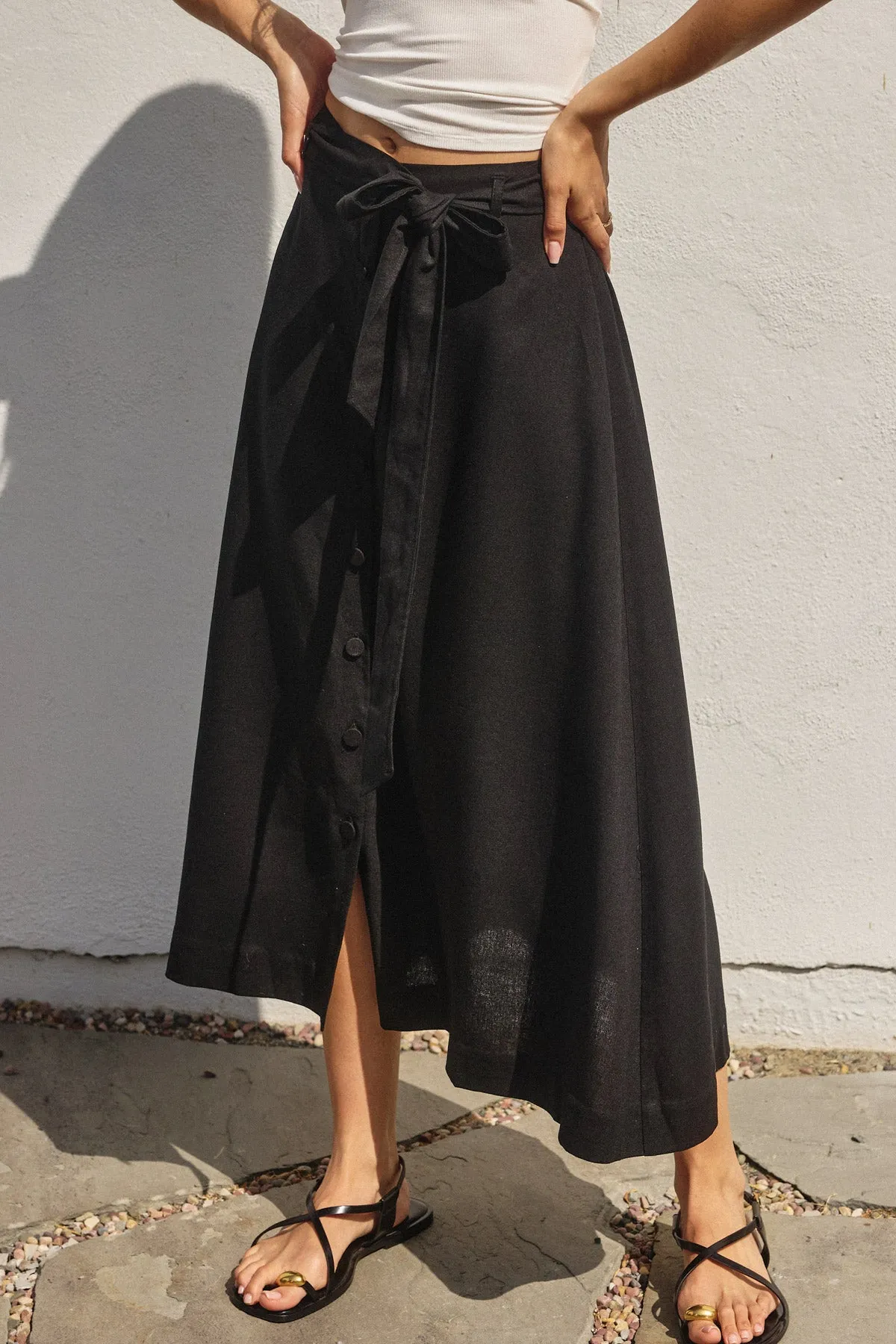 Addison Button Detail A Line Midi Skirt