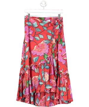 & Other Stories Red Floral Wrap Midi Skirt UK 8