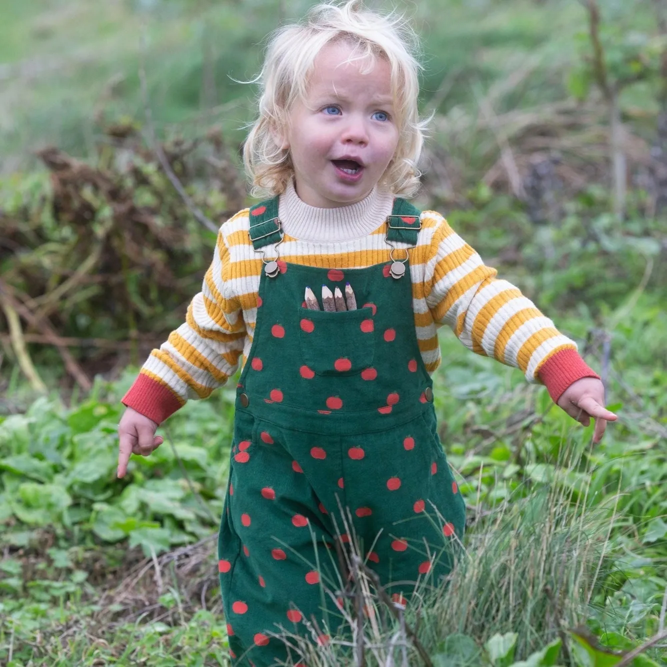 Apple Printed Corduroy Overalls
