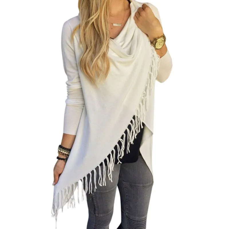 Autumn Winter Cape Poncho Fashion Womens Capes And Ponchoes Women Oversized Sweater With Tassel Turtleneck Sweater Plus Size XXL