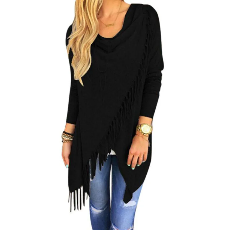 Autumn Winter Cape Poncho Fashion Womens Capes And Ponchoes Women Oversized Sweater With Tassel Turtleneck Sweater Plus Size XXL
