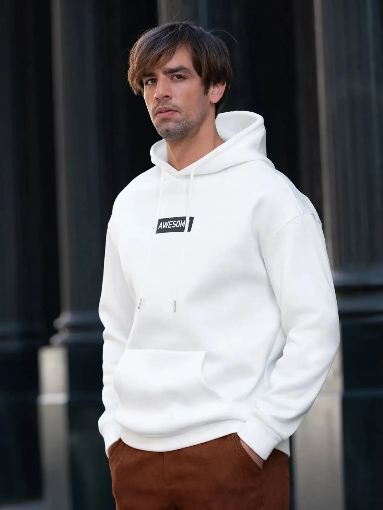 Awesome Small Letter Funny Design Man Hoodies Loose Hip Hop Pullovers Fleece Street Style Clothing Pocket Oversized Hoody Men