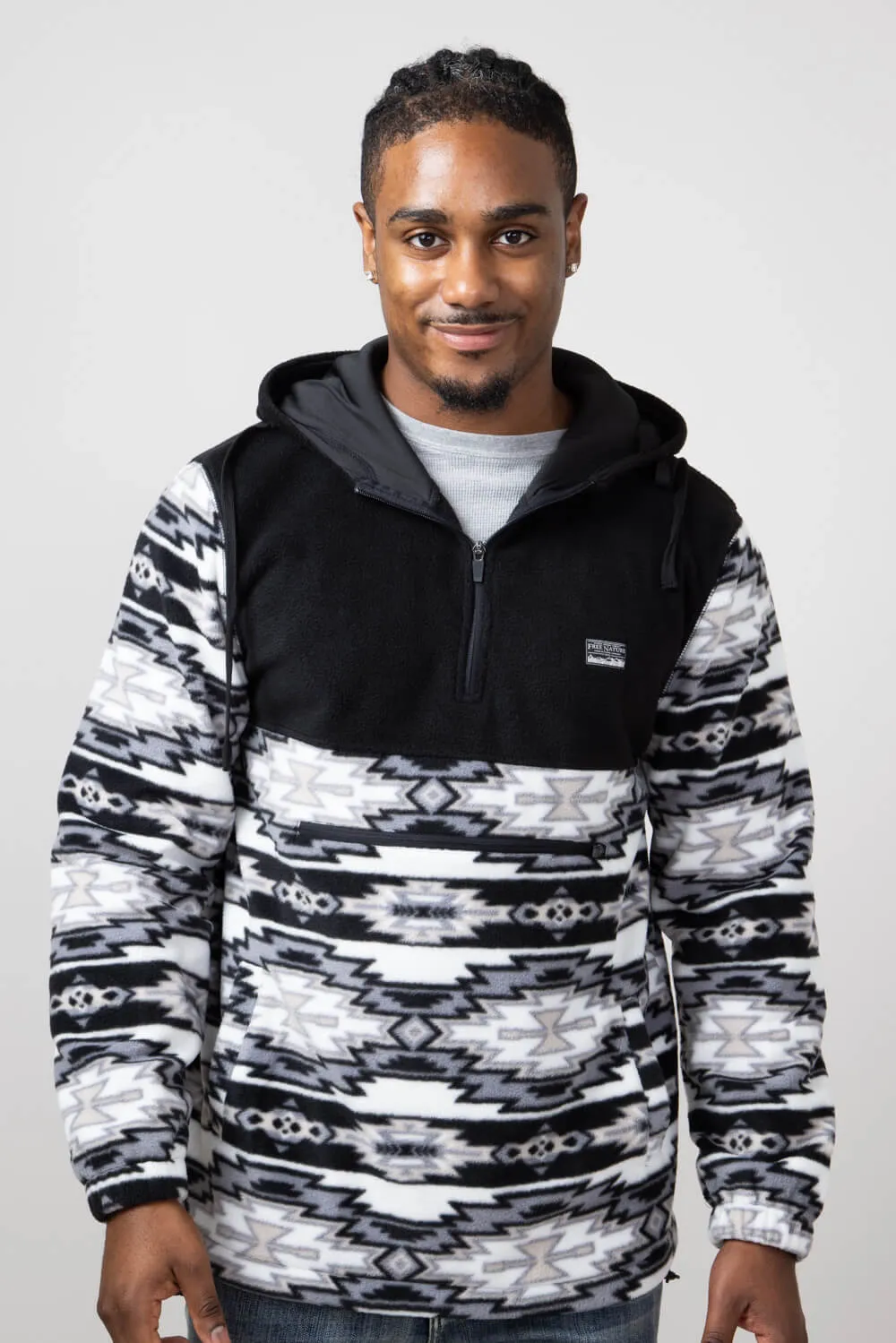 Aztec Color Block Hooded Pullover for Men in Charcoal | FK76 MP1656-GRY