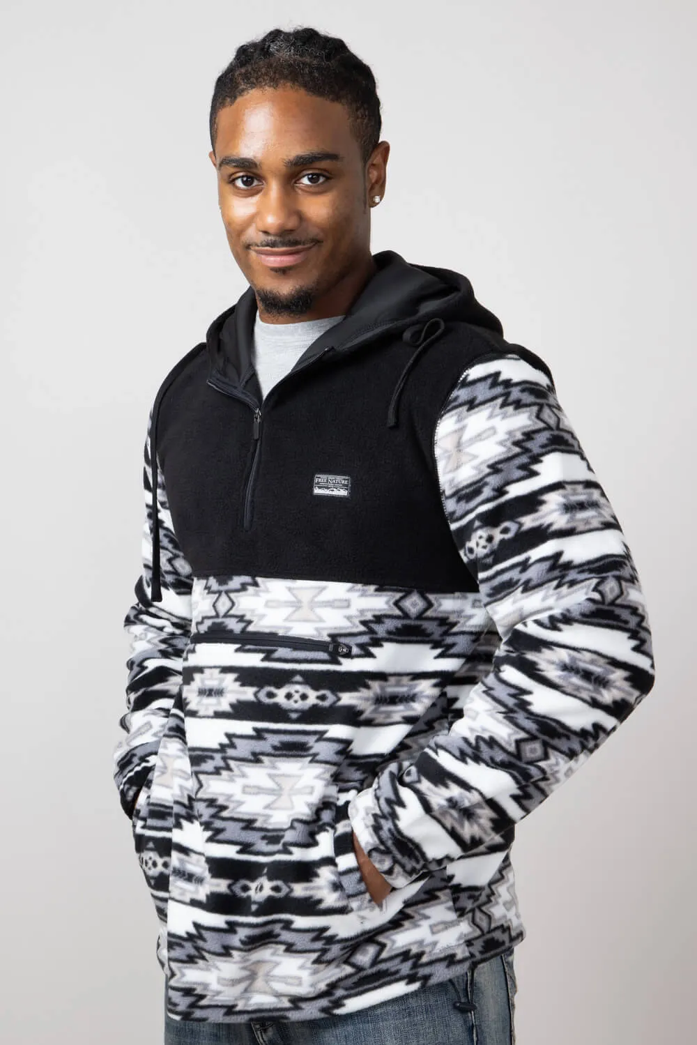 Aztec Color Block Hooded Pullover for Men in Charcoal | FK76 MP1656-GRY