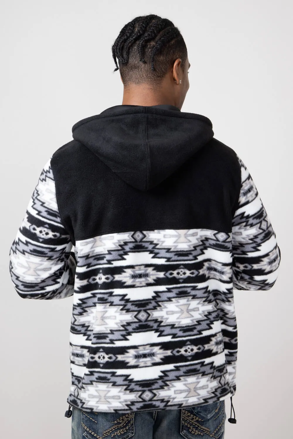 Aztec Color Block Hooded Pullover for Men in Charcoal | FK76 MP1656-GRY