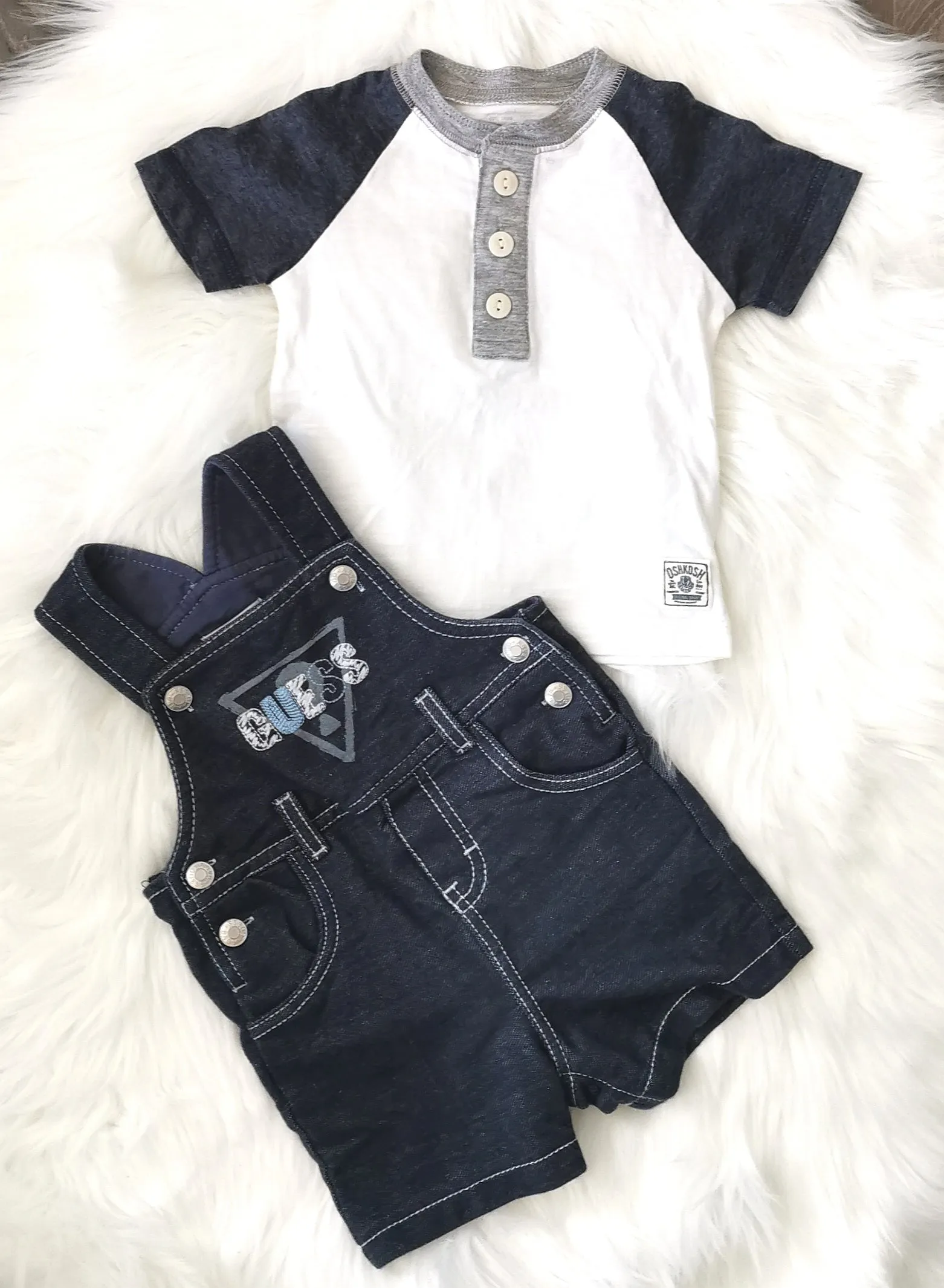 BABY BOY SIZE 6/9 MONTHS - GUESS BABY & OSHKOSH, 2 Piece Mix N Match Summer Outfit EUC B14