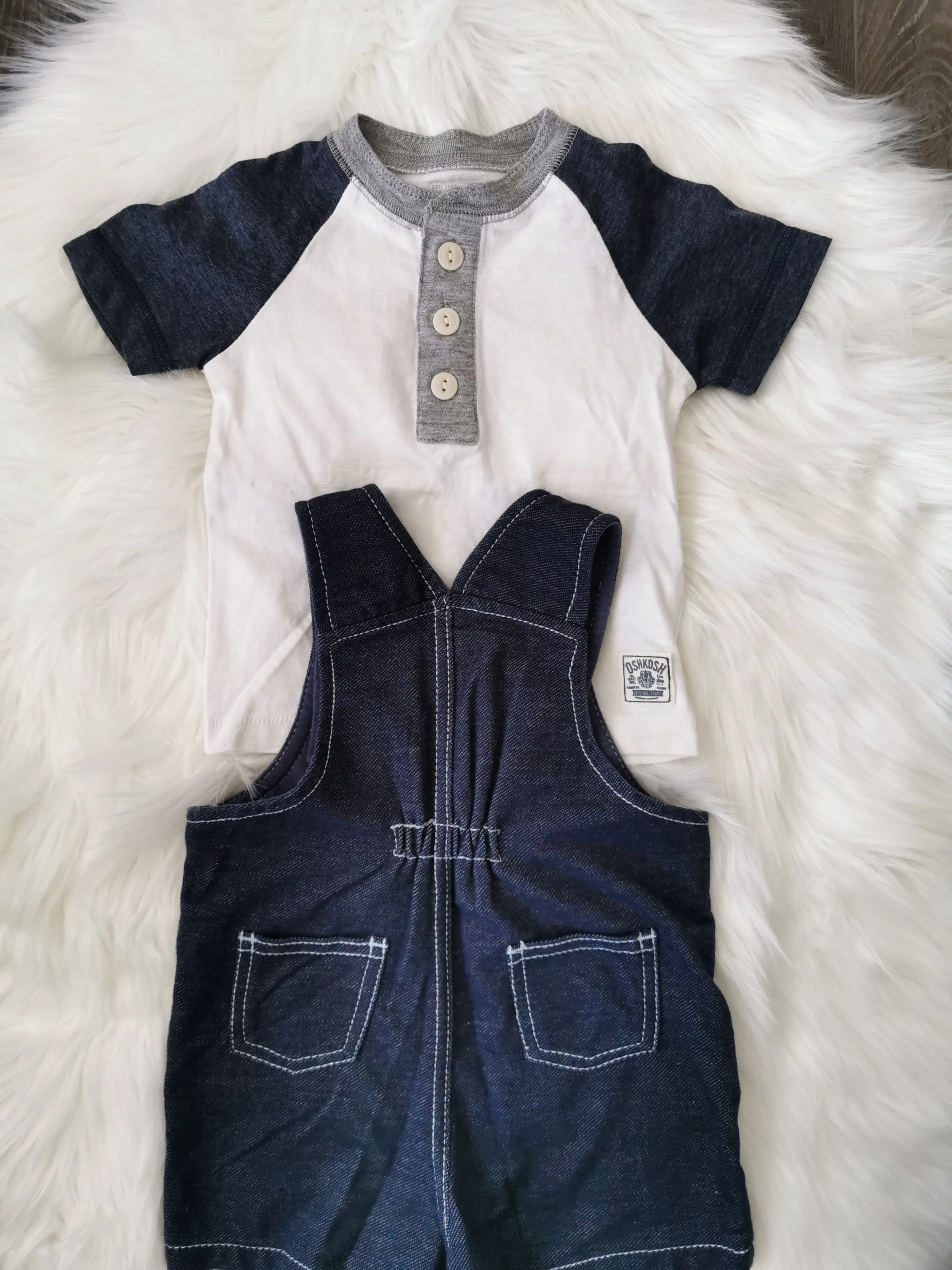 BABY BOY SIZE 6/9 MONTHS - GUESS BABY & OSHKOSH, 2 Piece Mix N Match Summer Outfit EUC B14