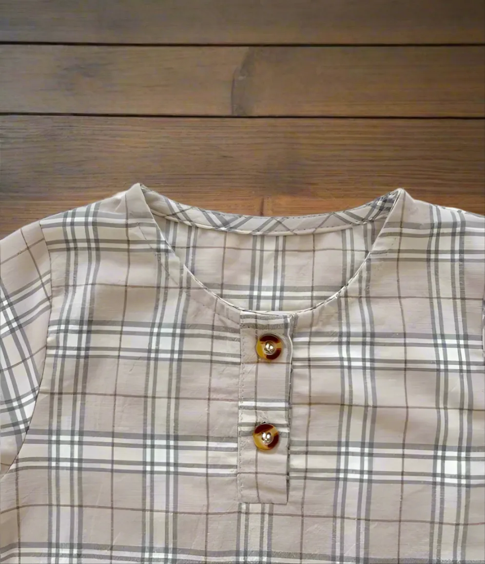Baby Plaid Long Sleeve Top and Denim Overalls | 100% Cotton - Beige Plaid Pattern | Unisex (1-3 Years) | Comfortable and Stylish