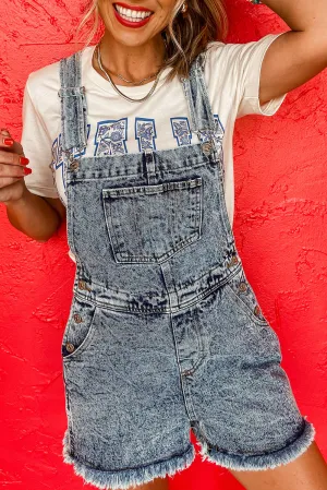 Beau Blue Adjustable Strap Buttoned Pocketed Raw Hem Denim Overalls