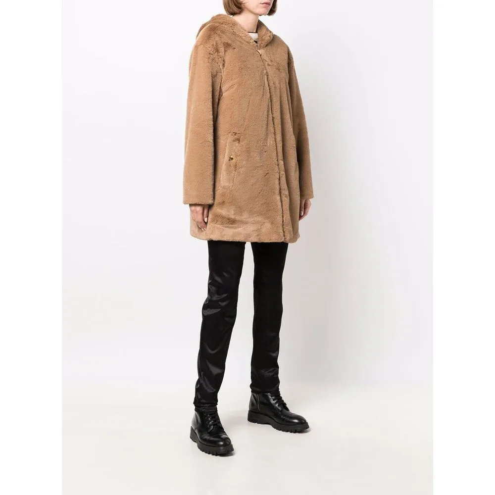 Beige Polyester Women Coat