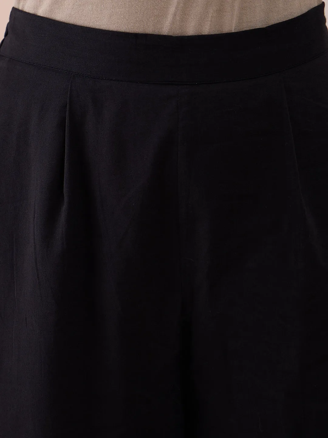 Black Coin Detail Cotton Embroidered Tunic With Straight Pant