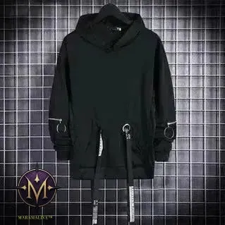 Black Men's Hoodies Goth Sweatshirt Hood Autumn Techwear Gothic Darkwear Hoodie Sweatshirts Streetwear Hip Hop Harajuku
