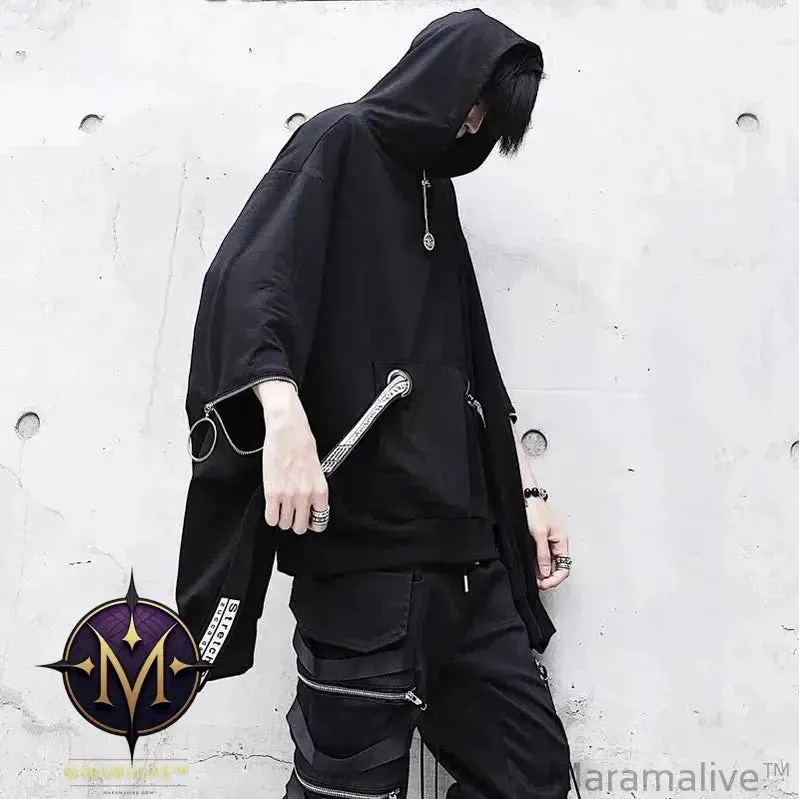 Black Men's Hoodies Goth Sweatshirt Hood Autumn Techwear Gothic Darkwear Hoodie Sweatshirts Streetwear Hip Hop Harajuku