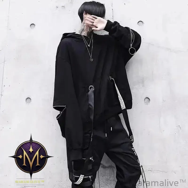 Black Men's Hoodies Goth Sweatshirt Hood Autumn Techwear Gothic Darkwear Hoodie Sweatshirts Streetwear Hip Hop Harajuku