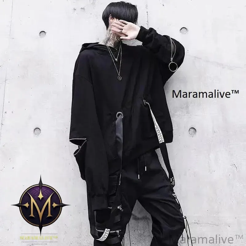 Black Men's Hoodies Goth Sweatshirt Hood Autumn Techwear Gothic Darkwear Hoodie Sweatshirts Streetwear Hip Hop Harajuku