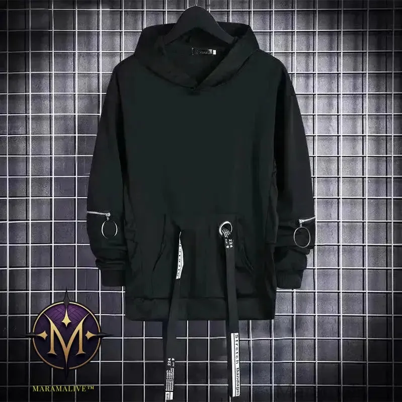 Black Men's Hoodies Goth Sweatshirt Hood Autumn Techwear Gothic Darkwear Hoodie Sweatshirts Streetwear Hip Hop Harajuku