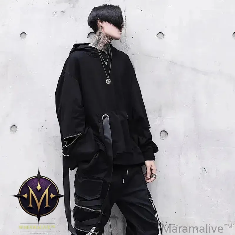 Black Men's Hoodies Goth Sweatshirt Hood Autumn Techwear Gothic Darkwear Hoodie Sweatshirts Streetwear Hip Hop Harajuku