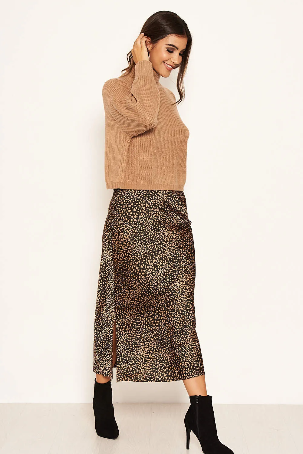 Black Printed Midi Skirt