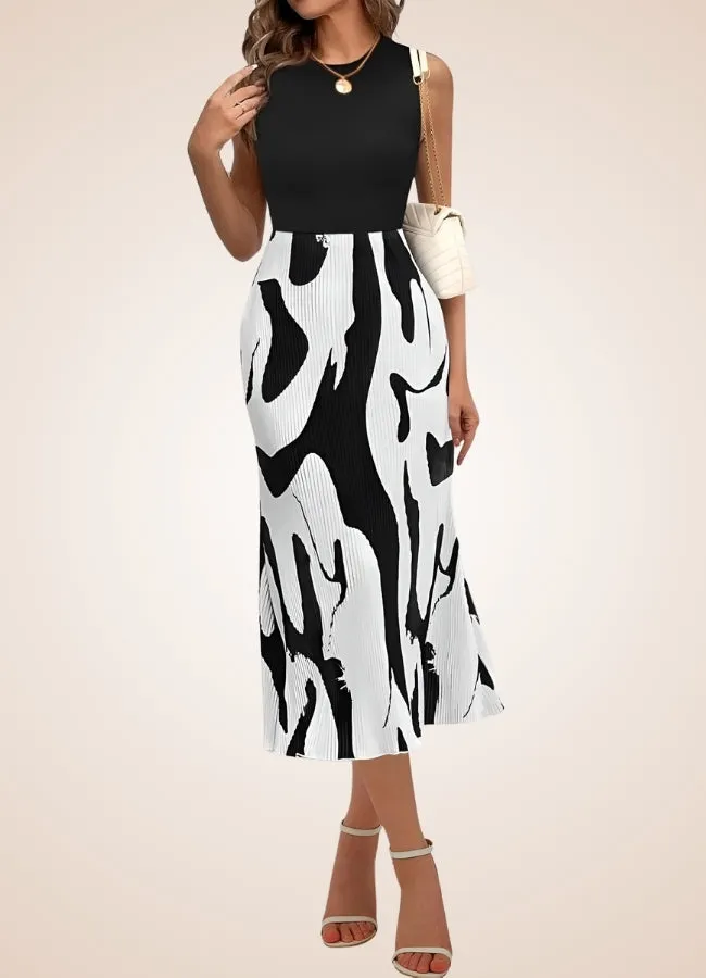 Black White Long Midi Skirt