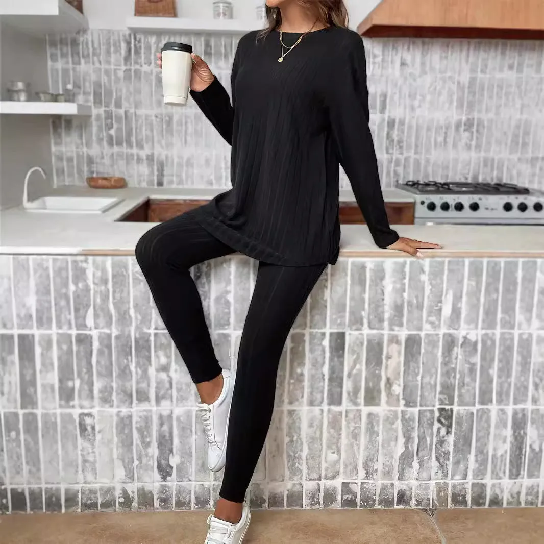 Black Wide Rib Co-Ord Set