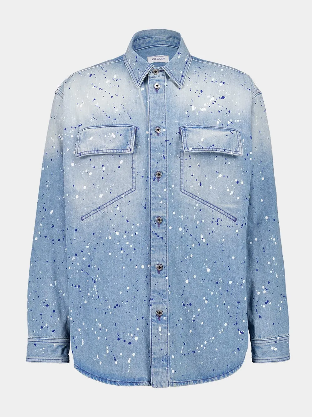 Blue Paint Effect Military Denim Shirt