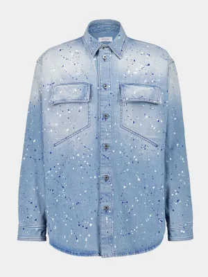 Blue Paint Effect Military Denim Shirt